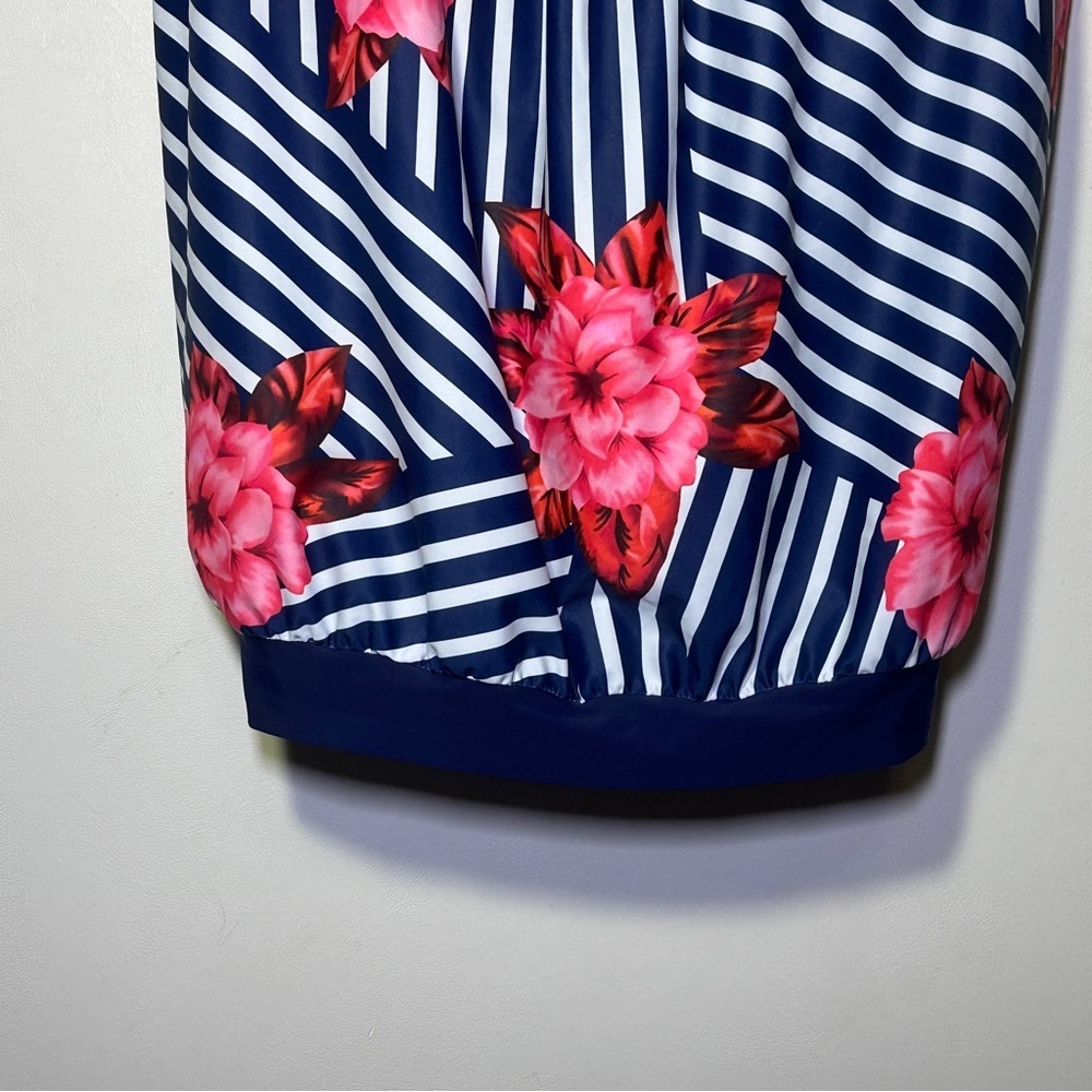 Tankini Navy Blue Striped Floral Scoop Neck Women’s Swimsuit Set Size 22W - Picture 3 of 15